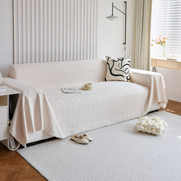 Diamond-Pattern Chenille Cat-Scratch Resistant All-Season Throw Couch Cover