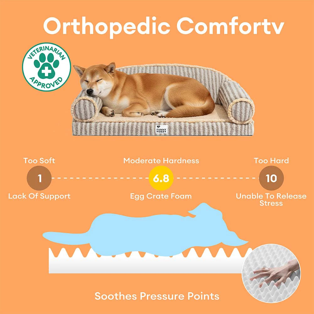 Fluffy Stripe Washable Orthopedic Dog & Cat Sofa Bed - Latte Nooki