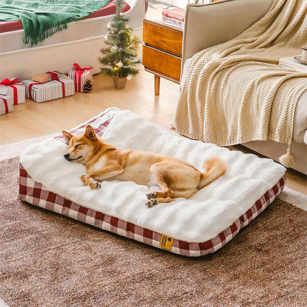 Bed de perro calmante de rectángulo de cabeza de cheque de cheques grandes - ola de ensueño