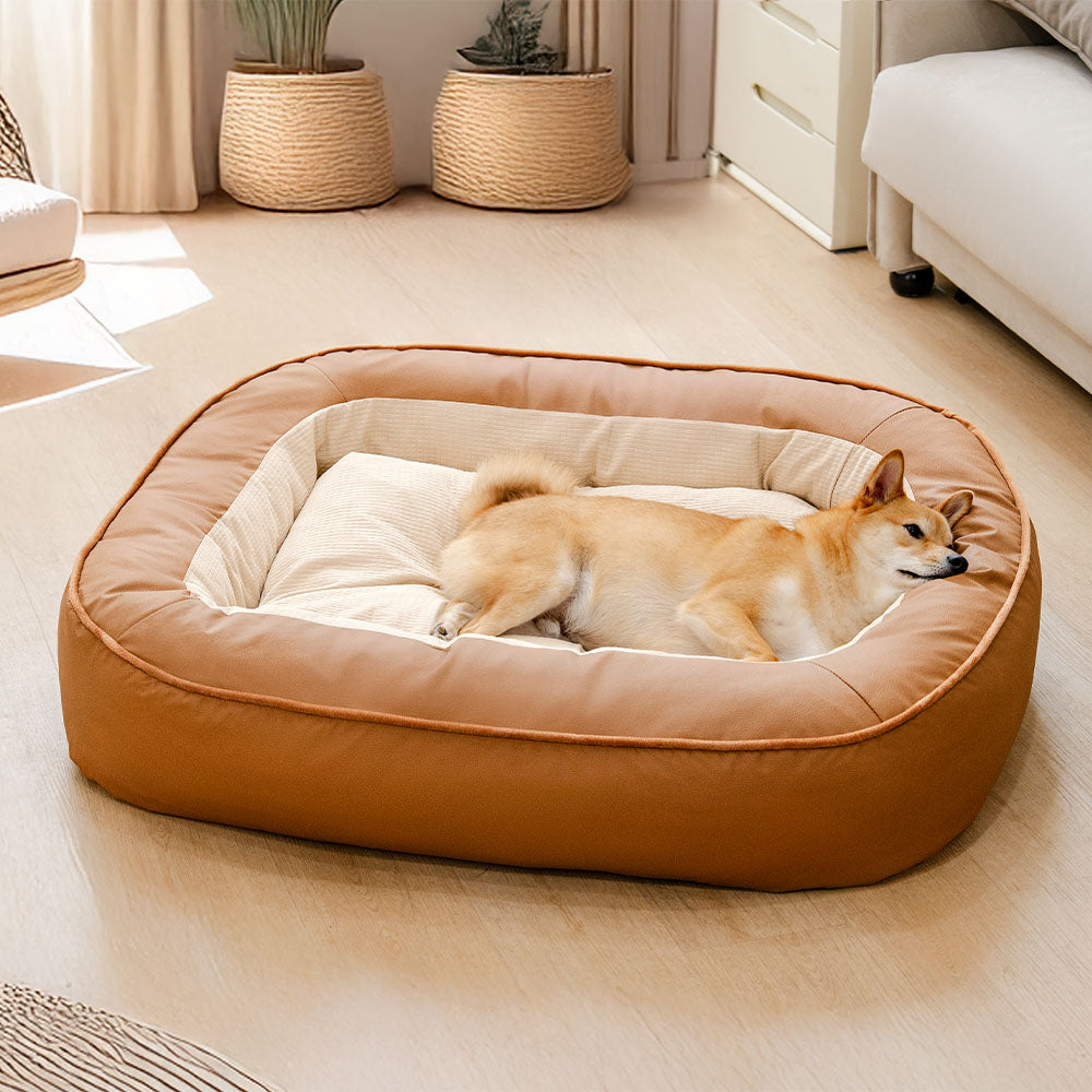 Cama de perros de soporte completo resistente a los arañazos de cuero no resistente al agua