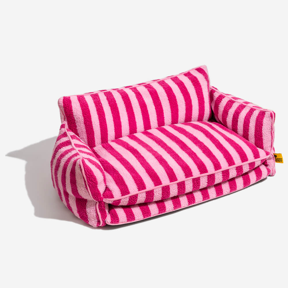 Cama de doble capa de cordero a rayas a rayas