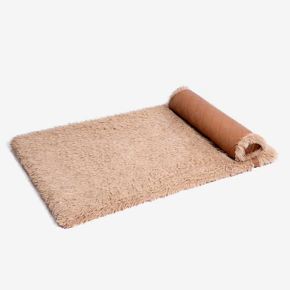Cuero sinté de doble cara ＆ Matina de perro esponjada de lujos de lujo cálido con almohada