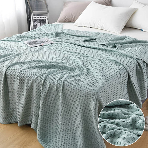 All-Season Lightweight Breathable Cotton Waffle Throw Blanket for Pets & People