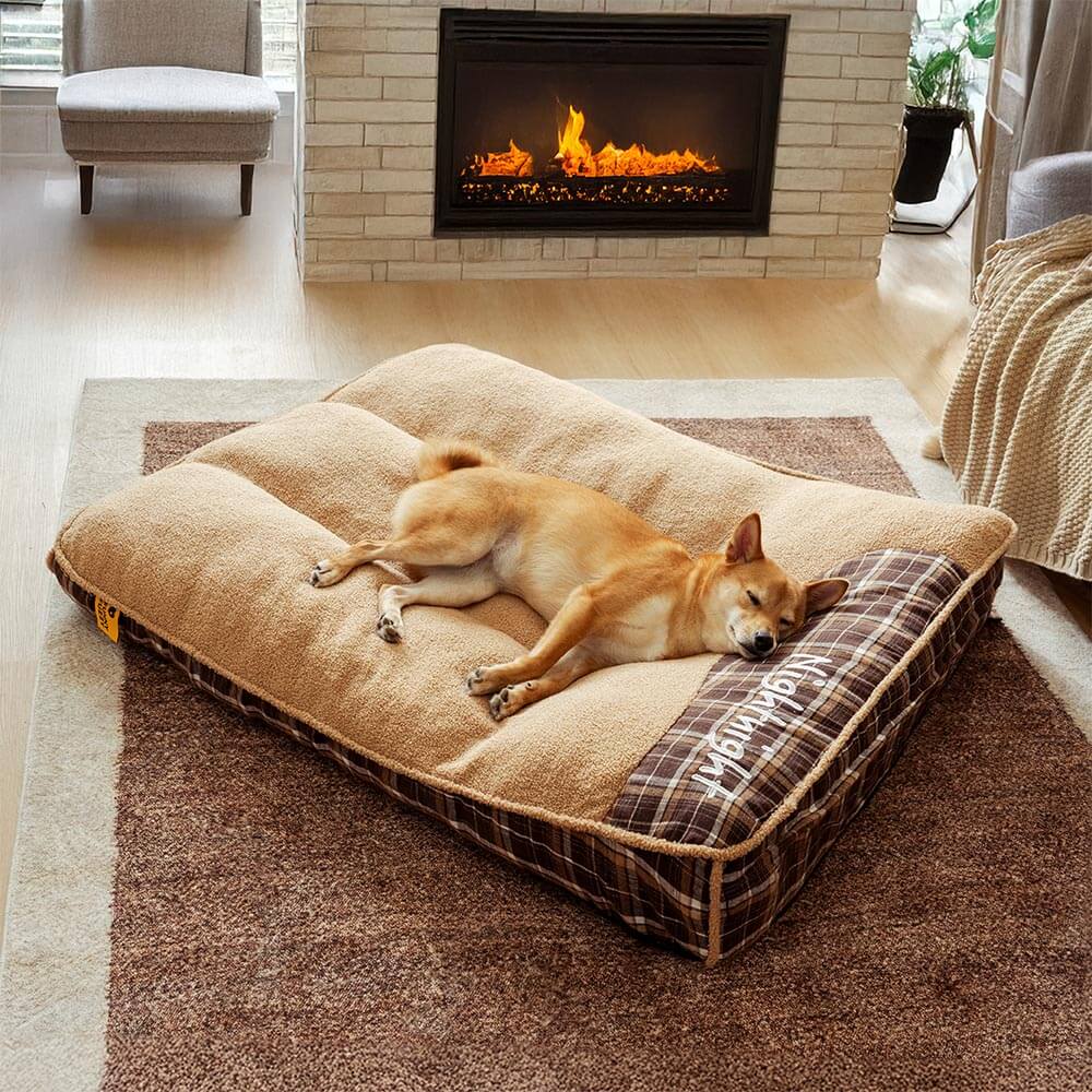 Lit pour chien rectangulaire orthopédique moelleux extra large en peluche lavable - Nuit-nuit