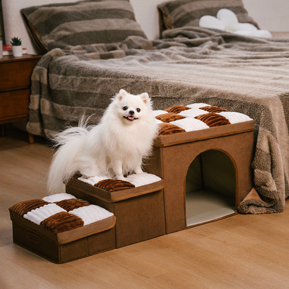 Escaleras para perros hechas a mano con almacenamiento y condominio - Napsteps