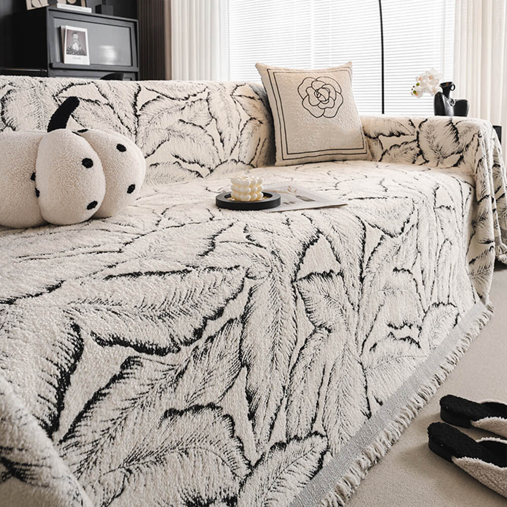 Palm Leaf Print Thickened Sofa Protection Multi-Purpose Throw Couch Cover