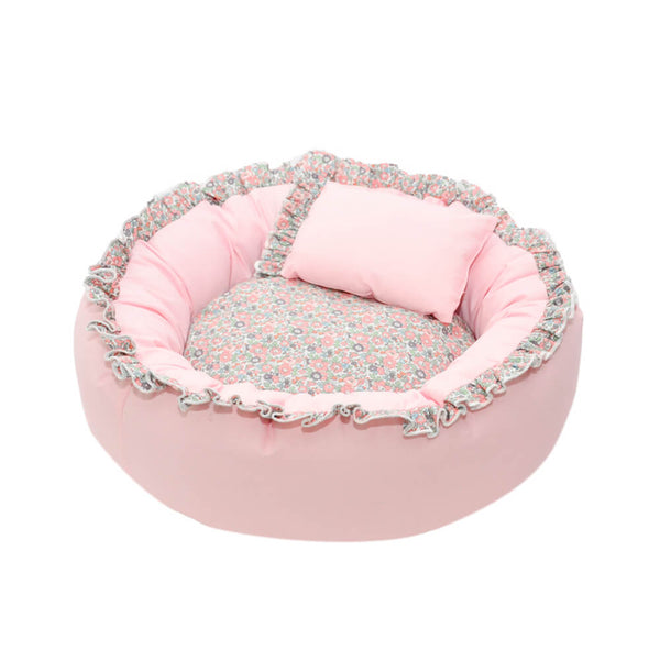 Vintage Pastoral Floral Cozy Round Cat Bed