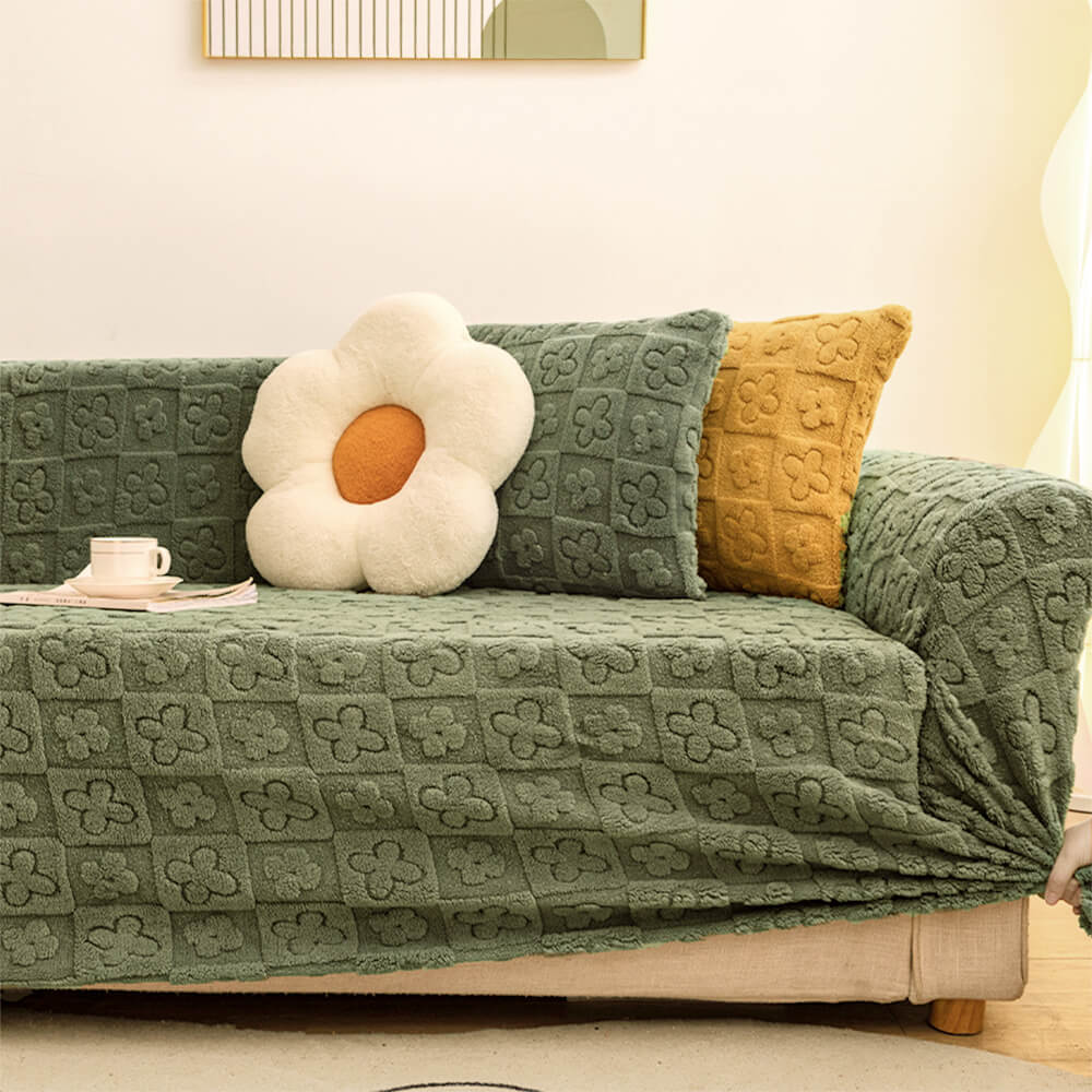 Housse de canapé en polaire jacquard floral pour plus de chaleur