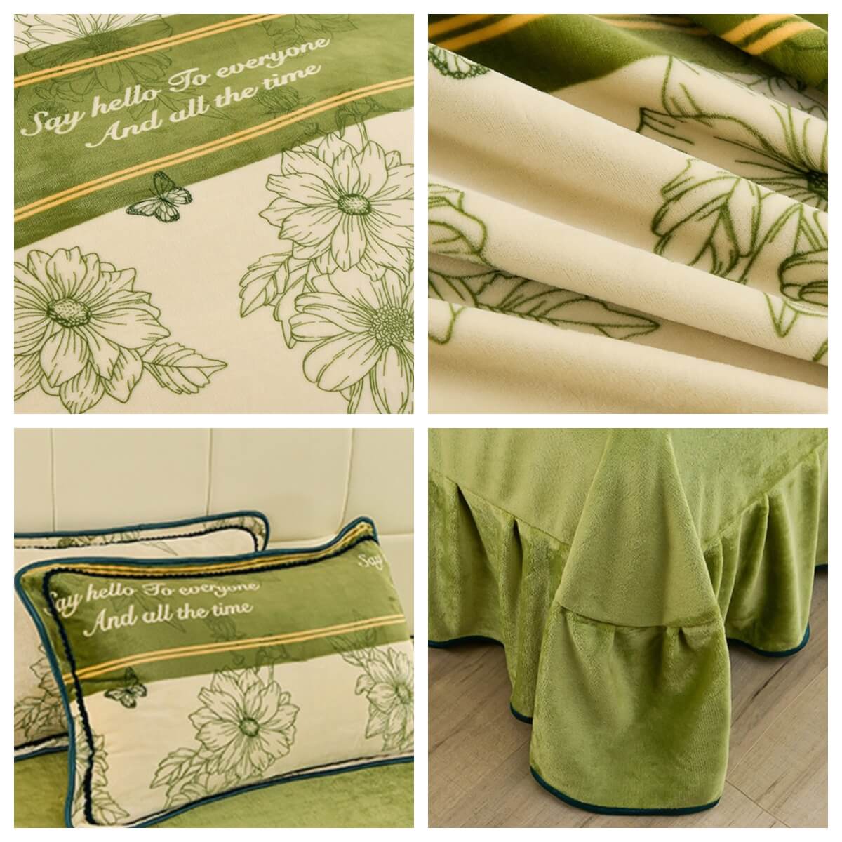Elegancia floral Milk Velvet Bed Sheet juego con falda de cama