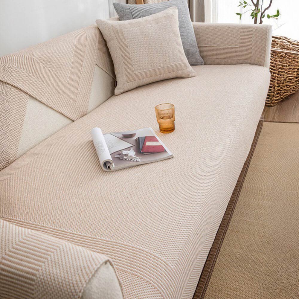 Thick Textured Weave Cotton Linen Anti-Scratch Couch Cover