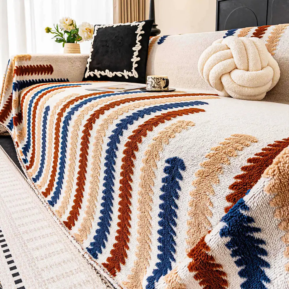Colorful Color-Blocked Anti-Scratch Plush Sofa Protection Couch Cover