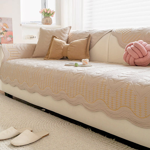 Cream Style Leaf Pattern Sofa Anti-Scratch Non-Slip Couch Cover