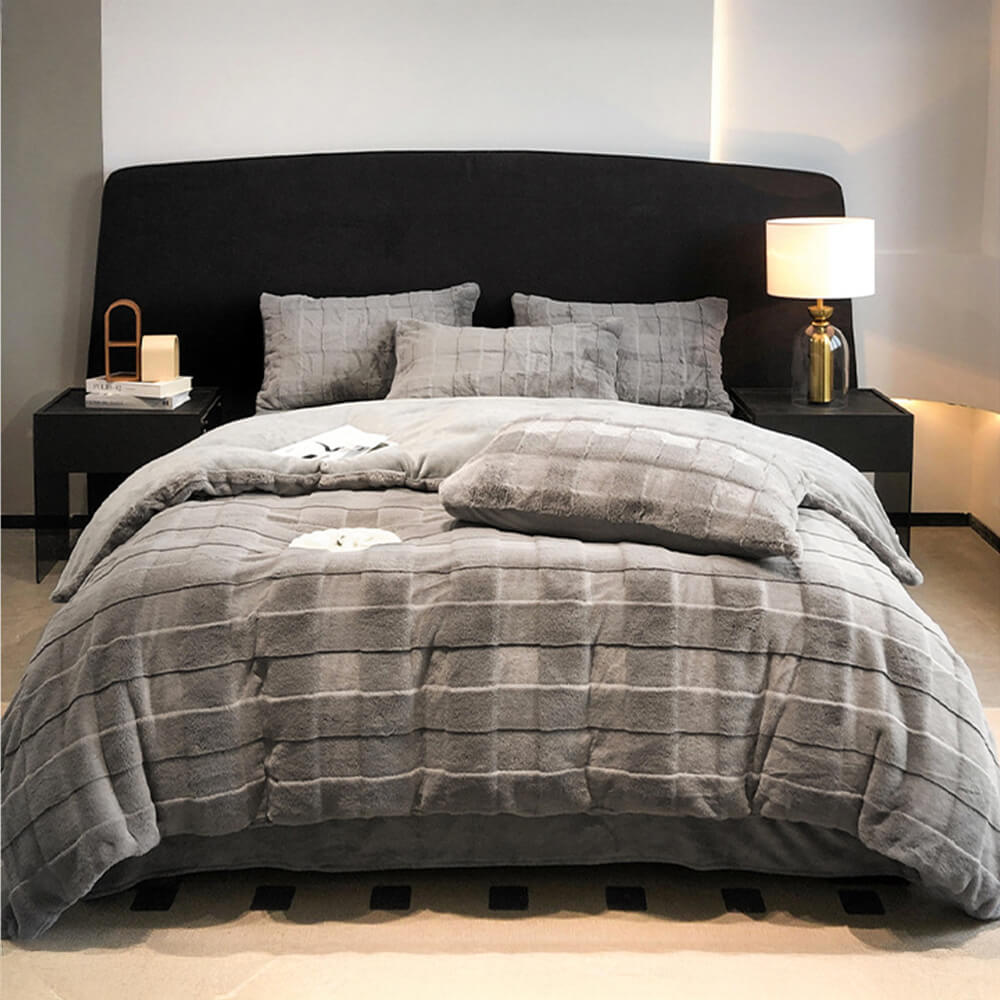 Ensemble de draps confortable double face en fausse fourrure de lapin élégant en velours de lait