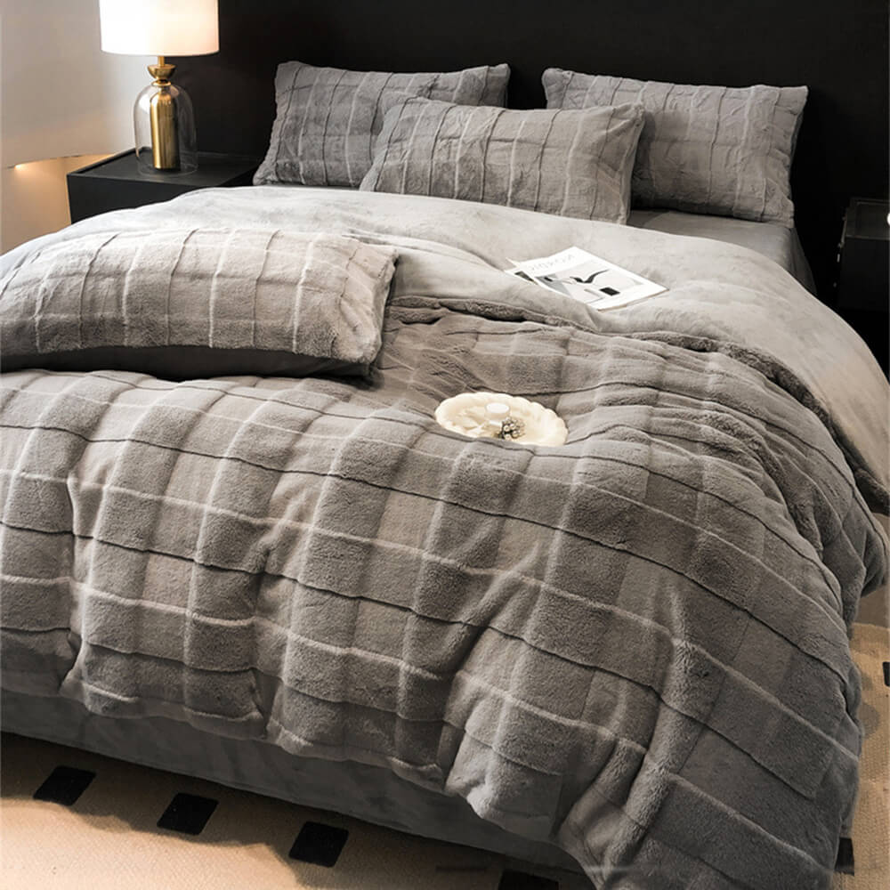 Ensemble de draps confortable double face en fausse fourrure de lapin élégant en velours de lait
