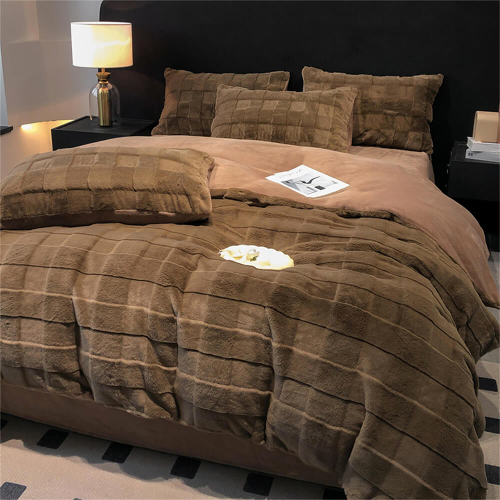 Ensemble de draps confortable double face en fausse fourrure de lapin élégant en velours de lait