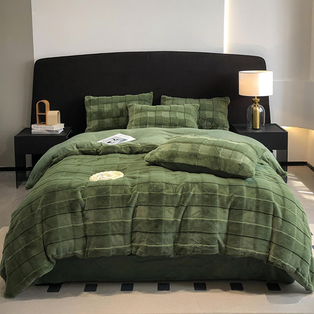Ensemble de draps confortable double face en fausse fourrure de lapin élégant en velours de lait