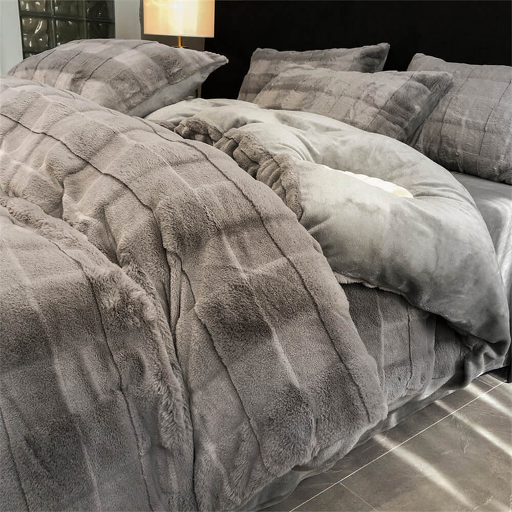 Ensemble de draps confortable double face en fausse fourrure de lapin élégant en velours de lait