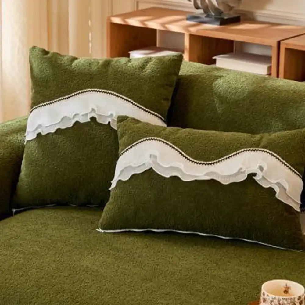 Elegant Soft Chenille Non-Slip Couch Cover with  Ruffled Skirt