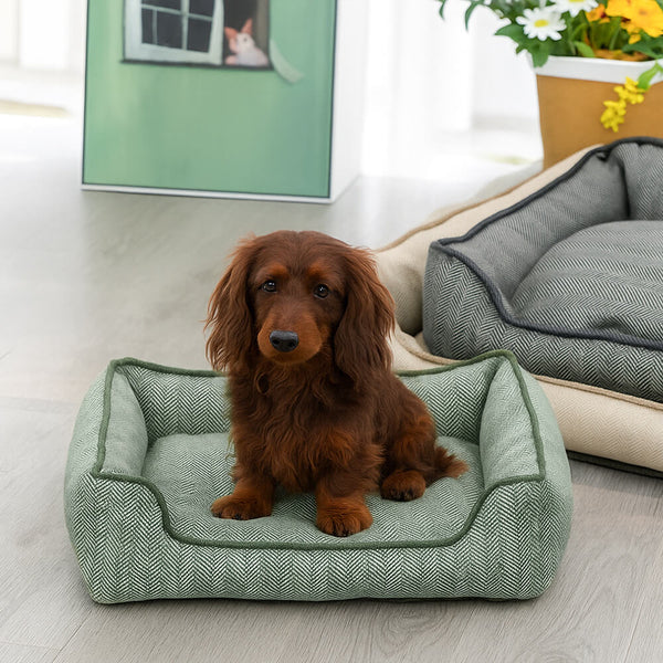 Faux Linen Chew-Resistant Non-slip Washable Dog Bed