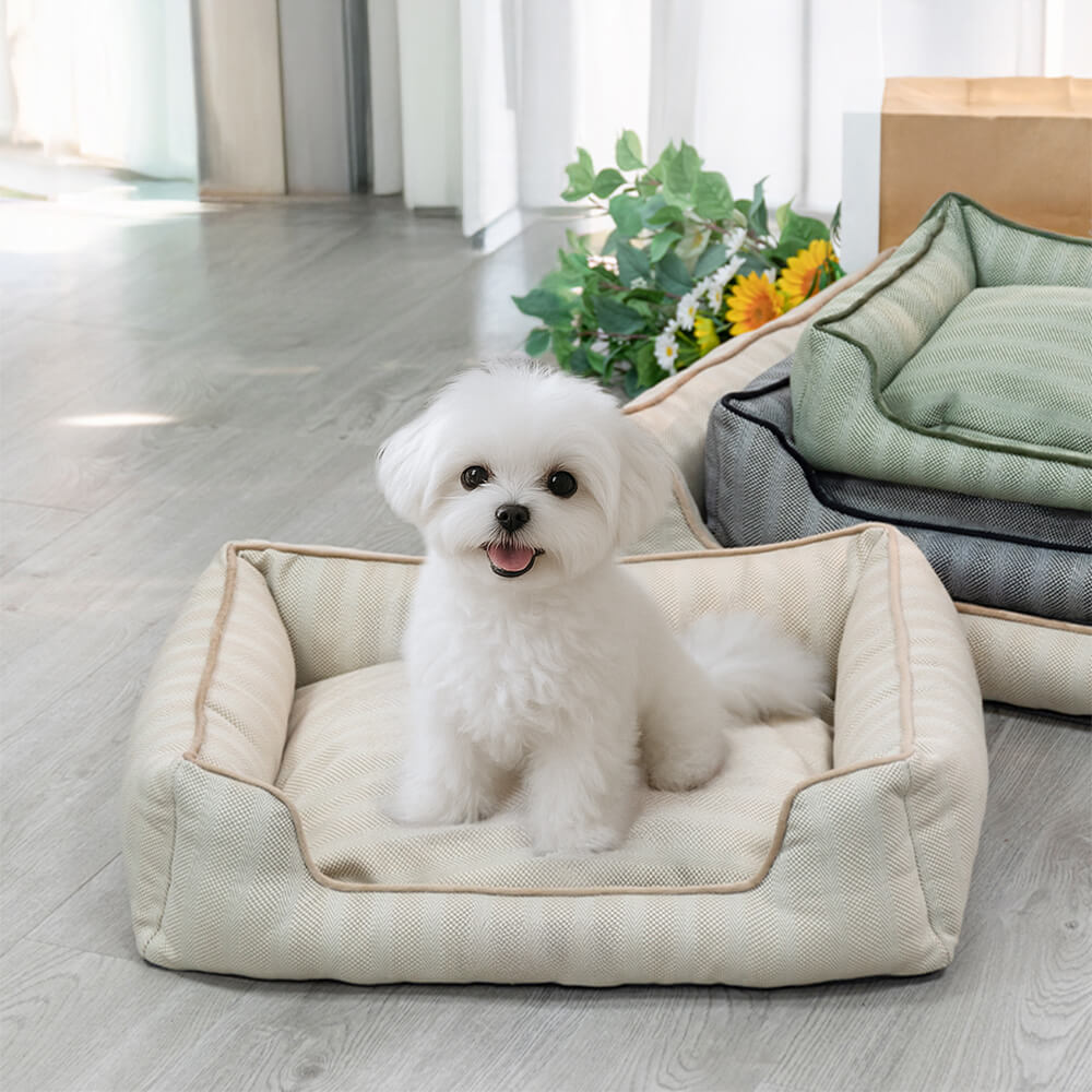 Faux Linen Chew-Resistant Non-slip Washable Dog Bed