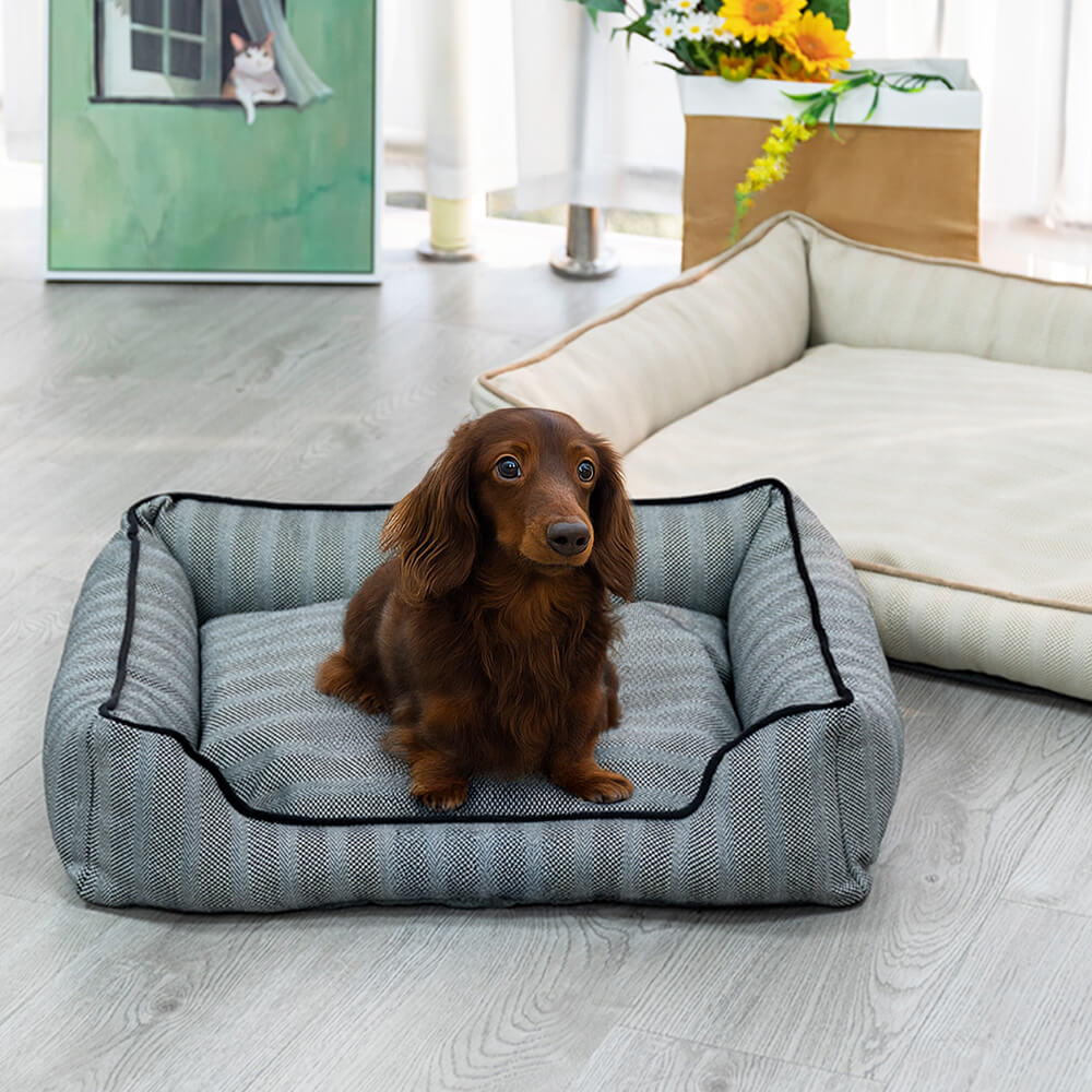 Faux Linen Chew-Resistant Non-slip Washable Dog Bed