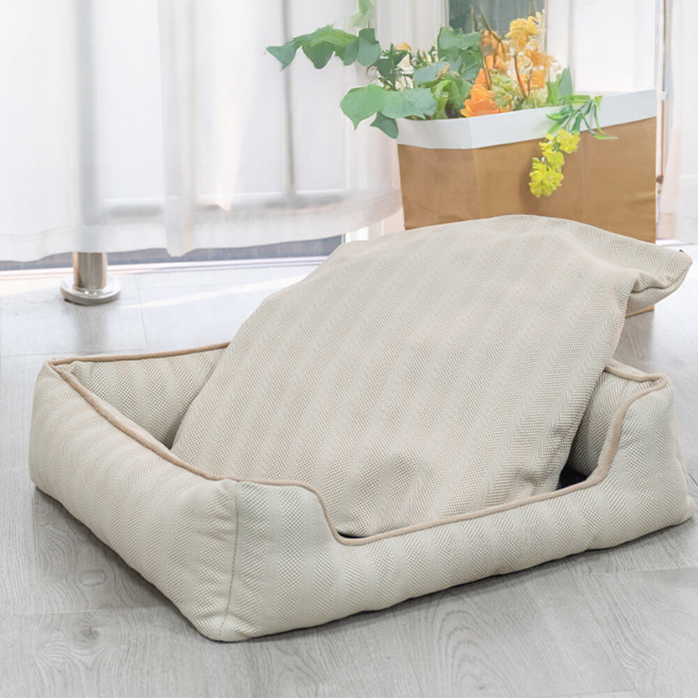 Faux Linen Chew-Resistant Non-slip Washable Dog Bed