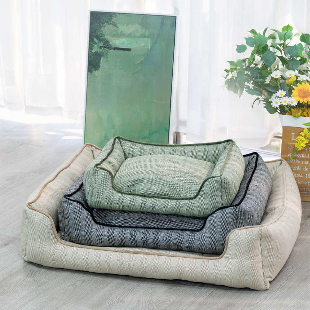 Faux Linen Chew-Resistant Non-slip Washable Dog Bed