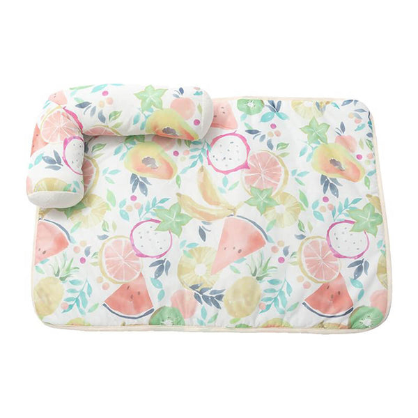 Estampado de frutas enfriando hielo seda de seda y alfombra de gato con almohada