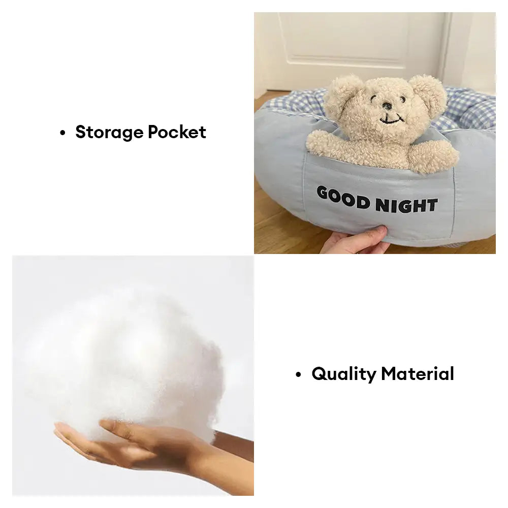 Buenas noches Sueño profundo Cama de perros relajante con juguete para osos