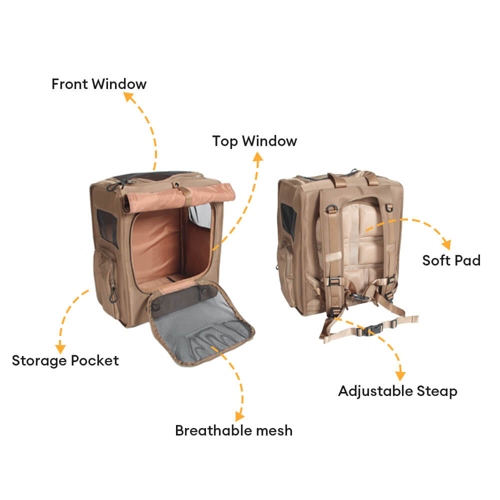 حقيبة ظهر لحمل الحيوانات الأليفة للسفر بمساحة كبيرة قابلة للتنفس ومقاومة للماء