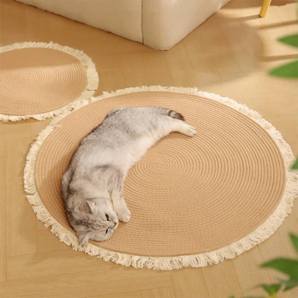 Nordic Handwoven Durable Cat Scratch Mat Rug with Fringe