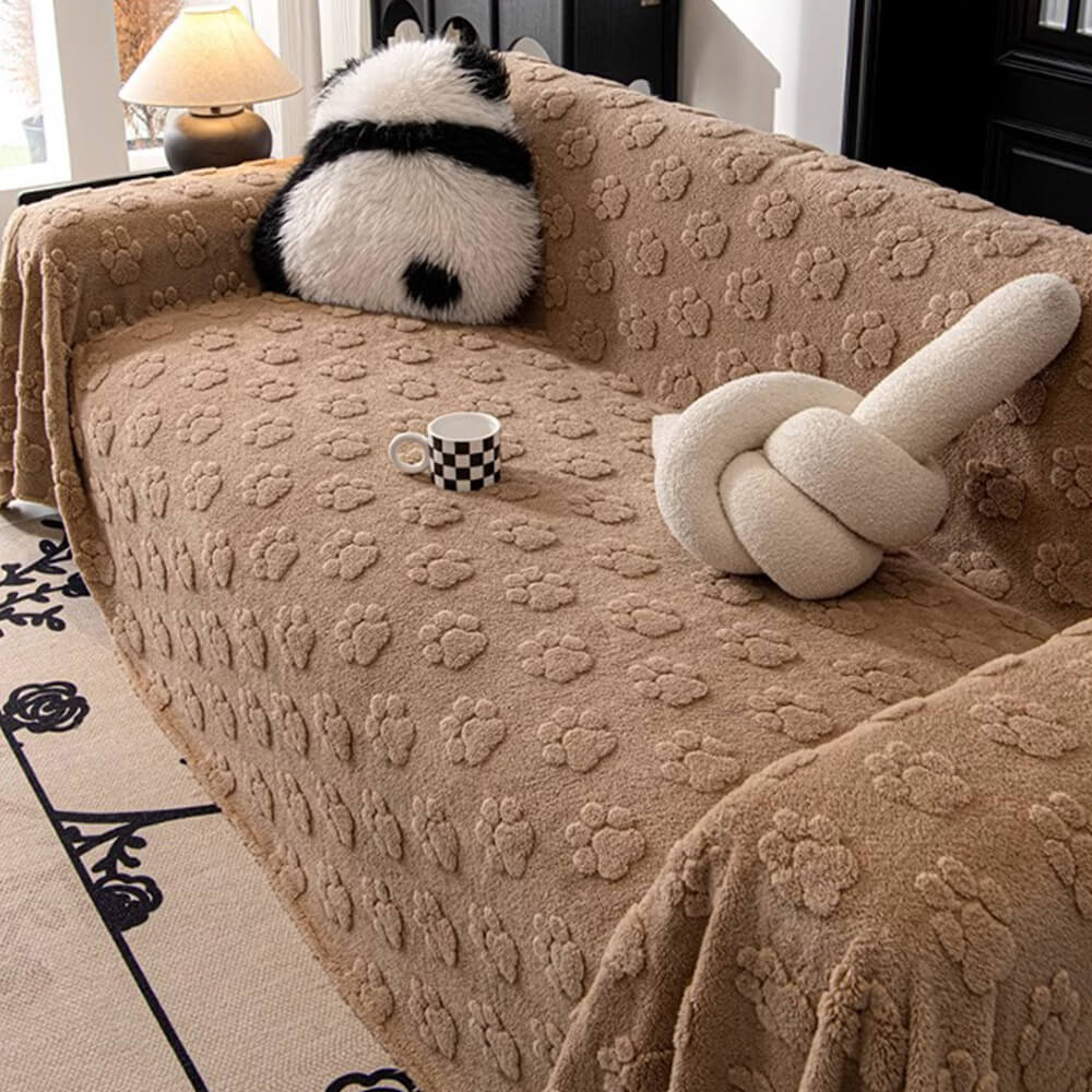Plush Paw-Patterned Soft Sofa Protector Throw Couch Cover