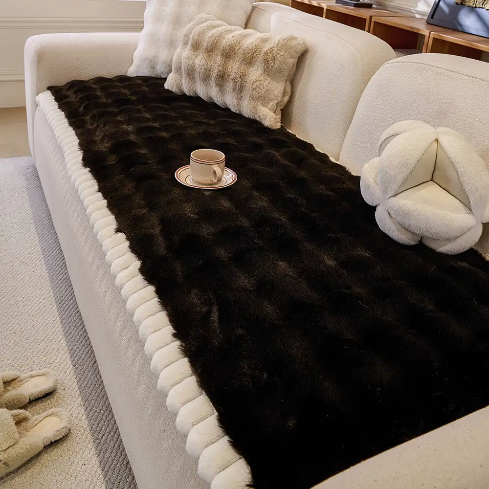 Soft Faux Rabbit Plush Thick Skin-Friendly Non-Slip Couch Cover