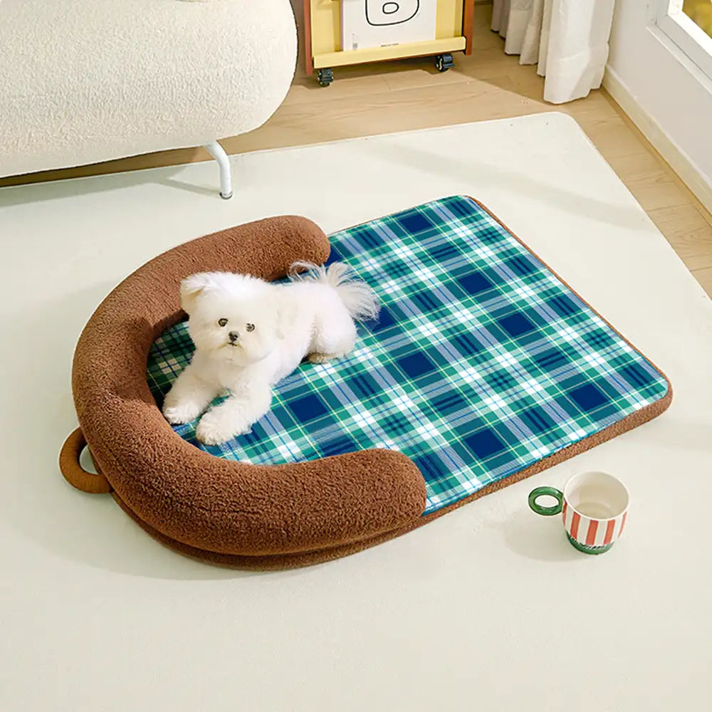 Vintage Plaid Spine Protection Large Dog Bed Pillow Dog Bed