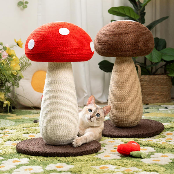 Poste de rasguño de sisal natural en forma de hongo para gatos grandes