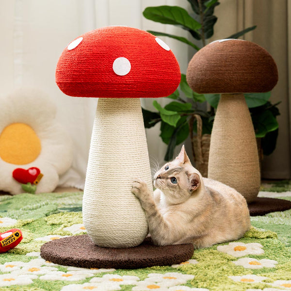Poste de rasguño de sisal natural en forma de hongo para gatos grandes