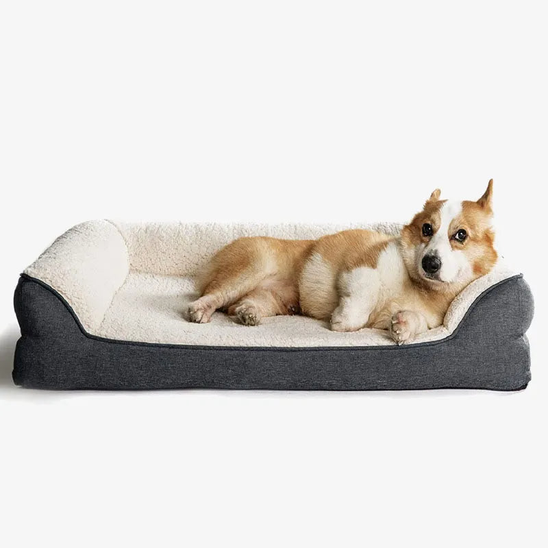 Cama de sofá de mascotas de felpa espuma de memoria ortopédica cama para perros