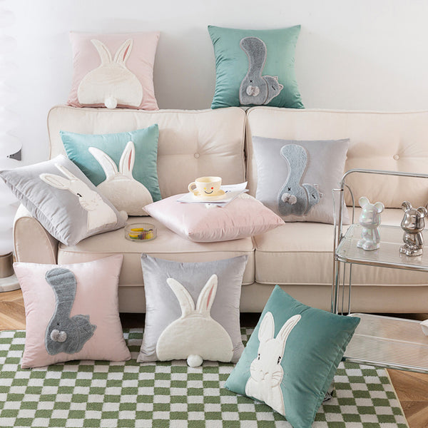 Almohada de sofá de terciopelo de conejo