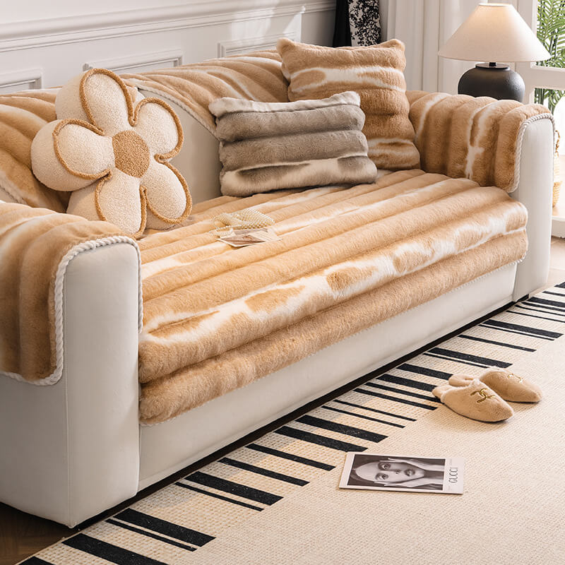 Housse de canapé en peluche à rayures de couleurs dégradées, tendance et belle