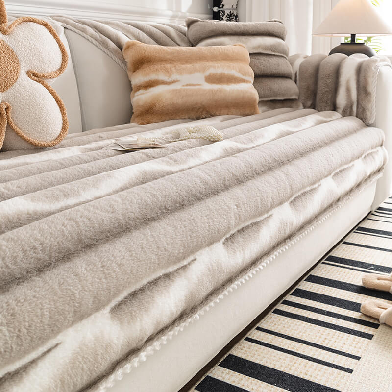 Housse de canapé en peluche à rayures de couleurs dégradées, tendance et belle
