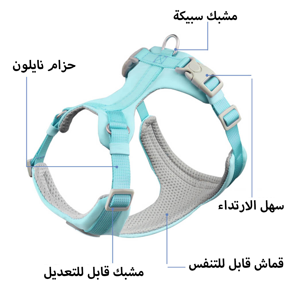 طقم مقود وحزام مريح للكلاب مزود بتحكم كامل