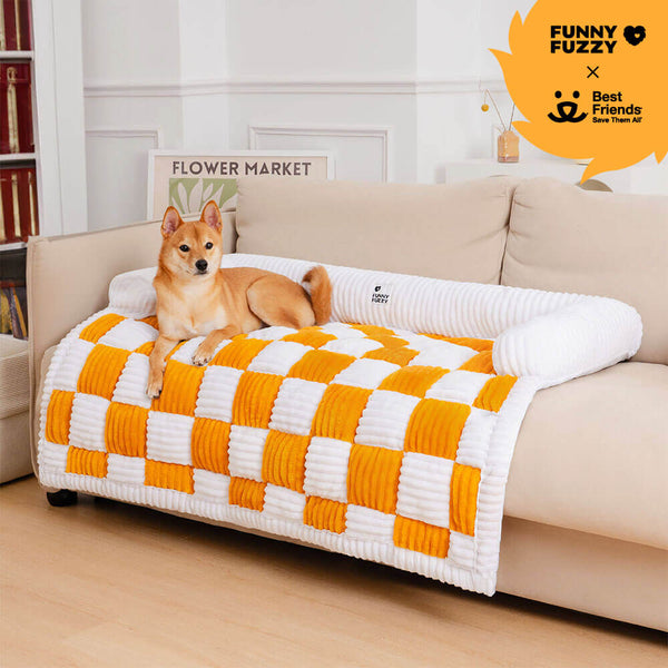 Cubierta protector de muebles para perros acogedores a cuadros de crema cuadrado