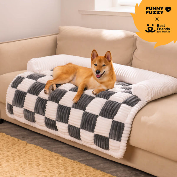 Cubierta protector de muebles para perros acogedores a cuadros de crema cuadrado