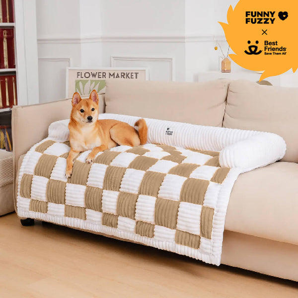 Cubierta protector de muebles para perros acogedores a cuadros de crema cuadrado