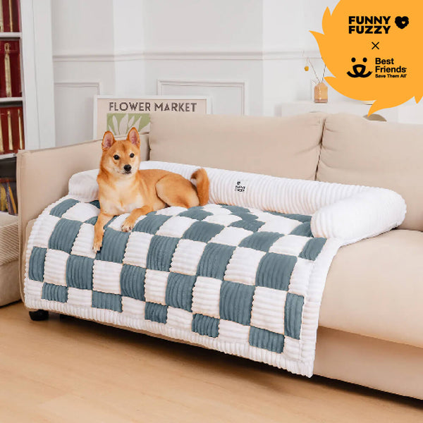 Cubierta protector de muebles para perros acogedores a cuadros de crema cuadrado
