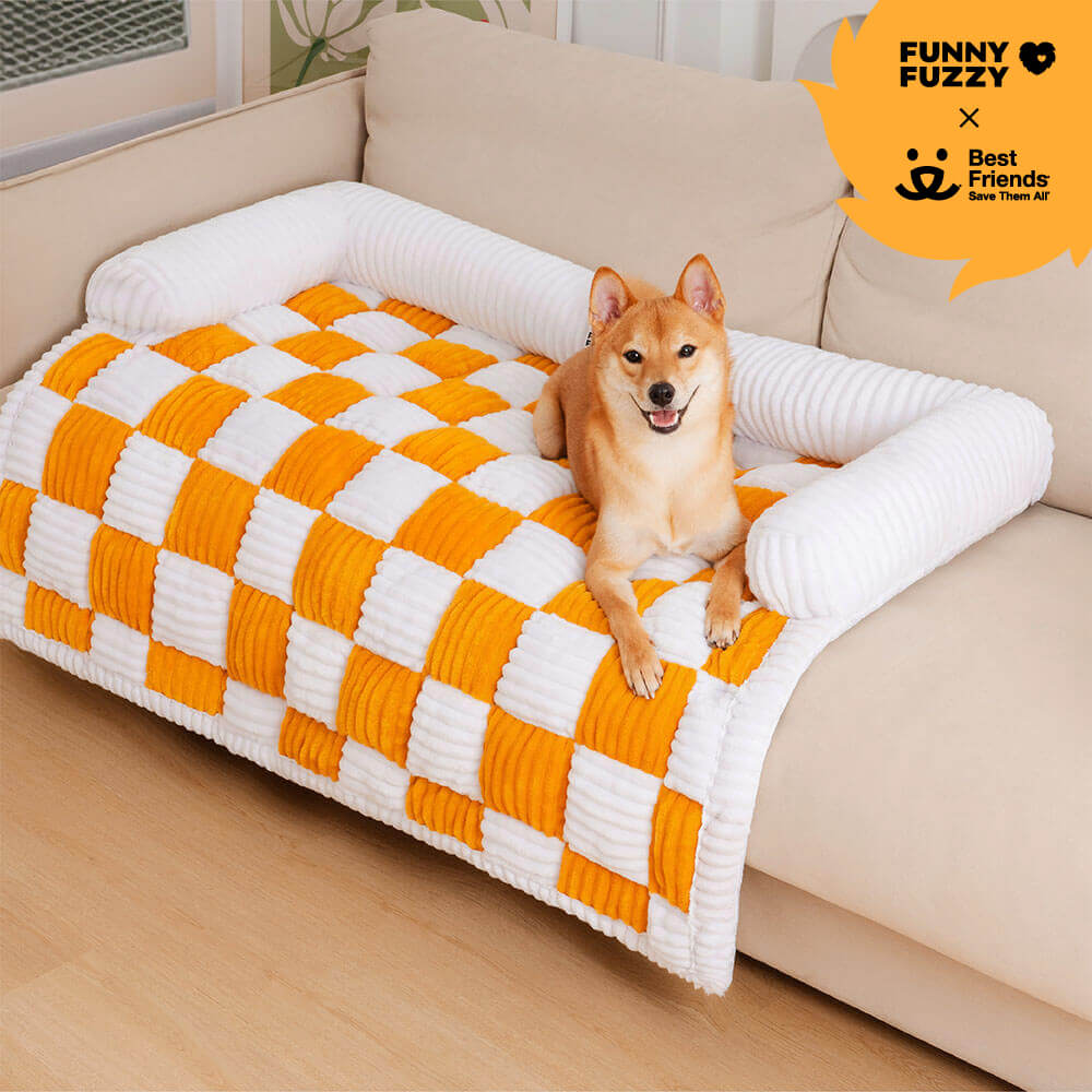 Cubierta protector de muebles para perros acogedores a cuadros de crema cuadrado