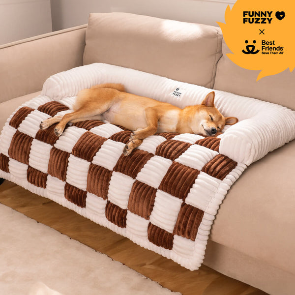 Cubierta protector de muebles para perros acogedores a cuadros de crema cuadrado
