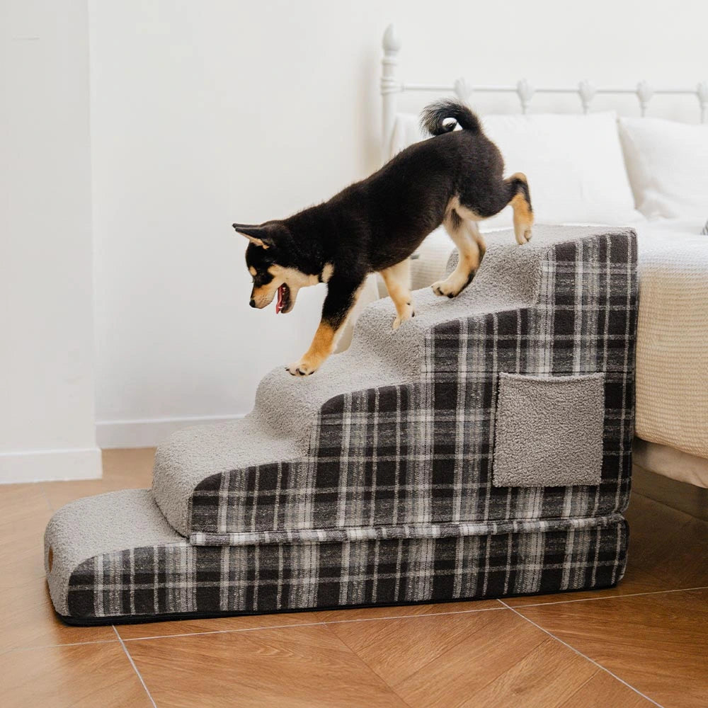 Escaleras de rampa para mascotas extraíbles de esponja de alta densidad a cuadros - COMFYCLIMB